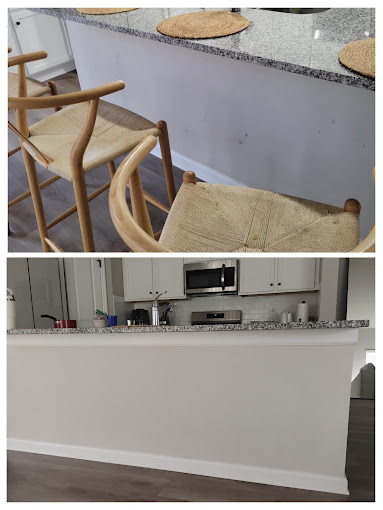 Before and after: island and stools